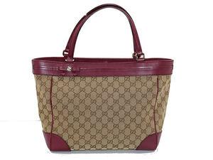Gucci GG Mayfair Tote Bag Beige Cream Purple Canvas Calfskin